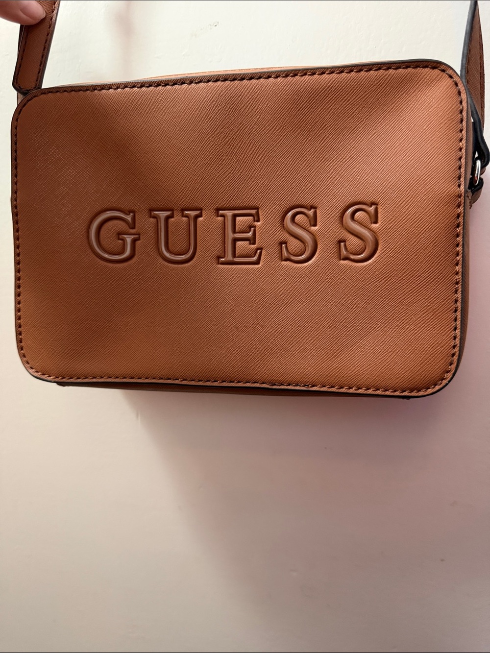 GUESS women  Brown Embossed Logo Messenger Bag